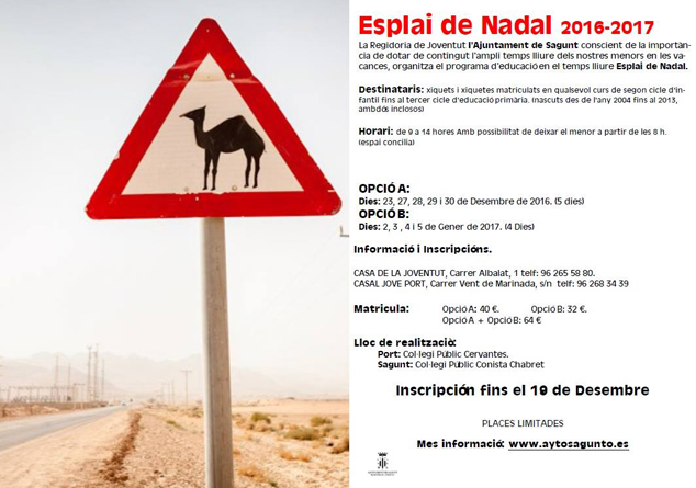 Joventut organitza l’Esplai de Nadal 2016-2017