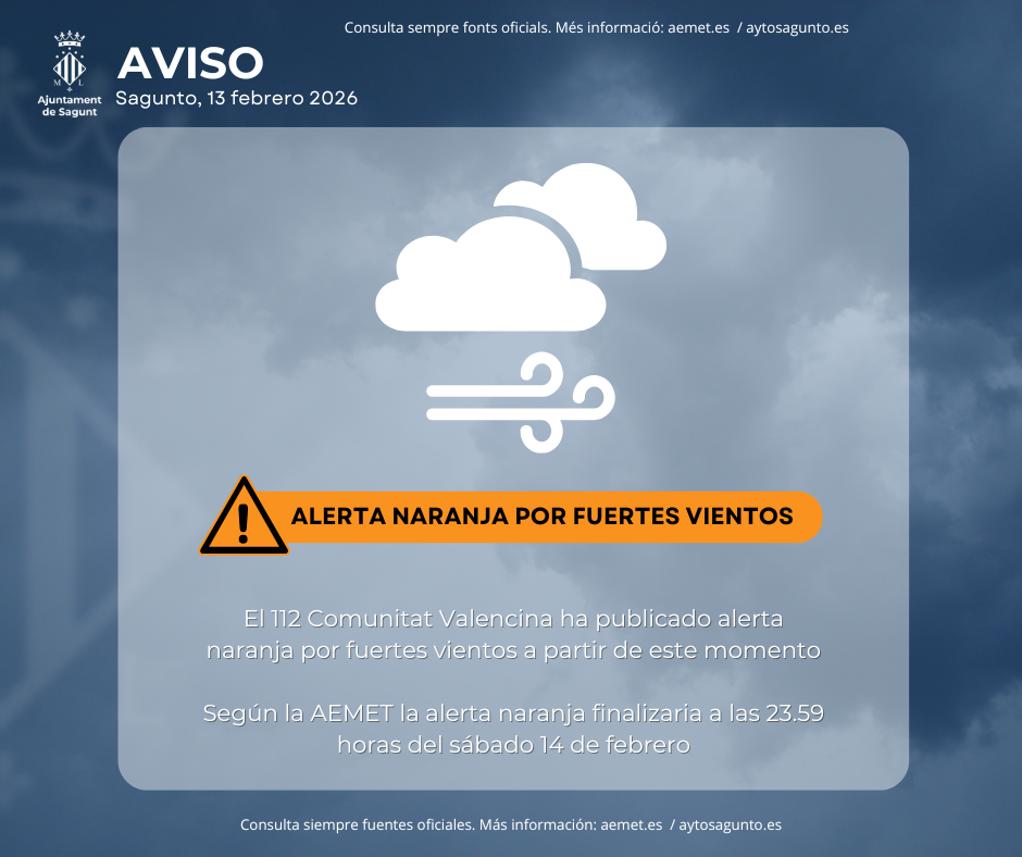 El 112 Comunitat Valenciana ha publicado alerta naranja por fuertes vientos a partir de este momento
