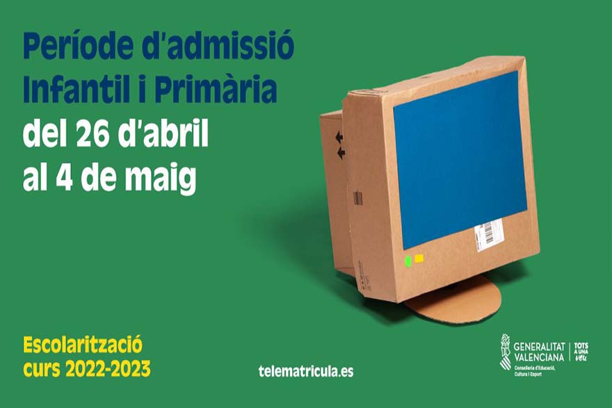 Educación informa del proceso de admisión en los centros educativos del curso escolar 2022/2023