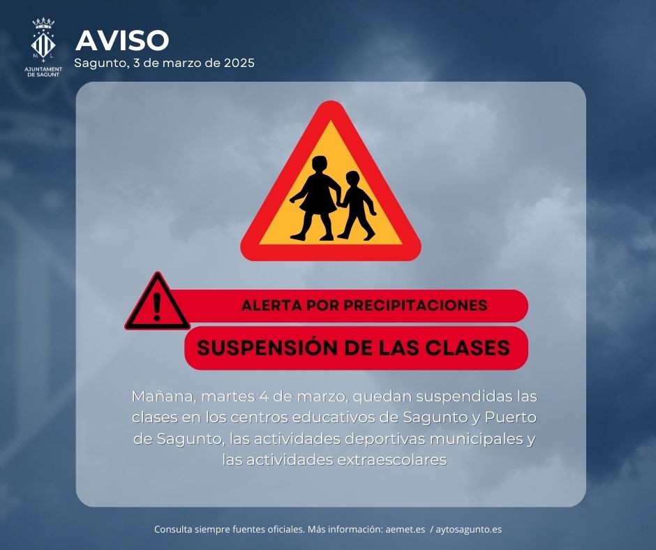 El Camp de Morvedre suspende las clases en los centros educativos