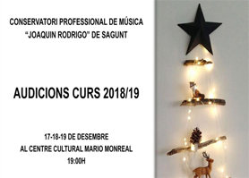 El conservatori professional de música Joaquín Rodrigo prepara les audicions del curs 2018/2019 