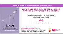 Igualtat organitza l'acte del XIII Aniversari del Pacte Ciutadà contra la Violència de Gènere