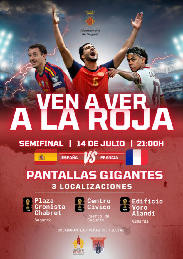 L'Ajuntament de Sagunt instal·larà pantalles gegants per a seguir la semifinal del Mundial de futbol