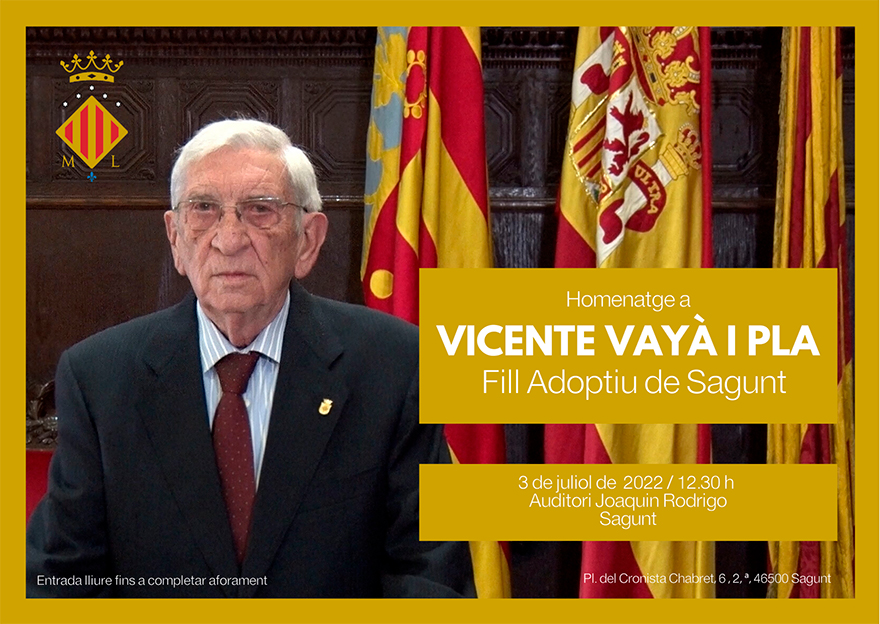 El Ayuntamiento homenajea a Vicent Vayà por su título de Hijo Adoptivo de la Ciudad de Sagunto